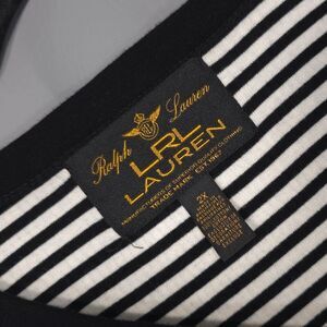Ralph Lauren TRADE MARK 1967 Top 2X Vintage Rib Knit Black White Striped Cotton